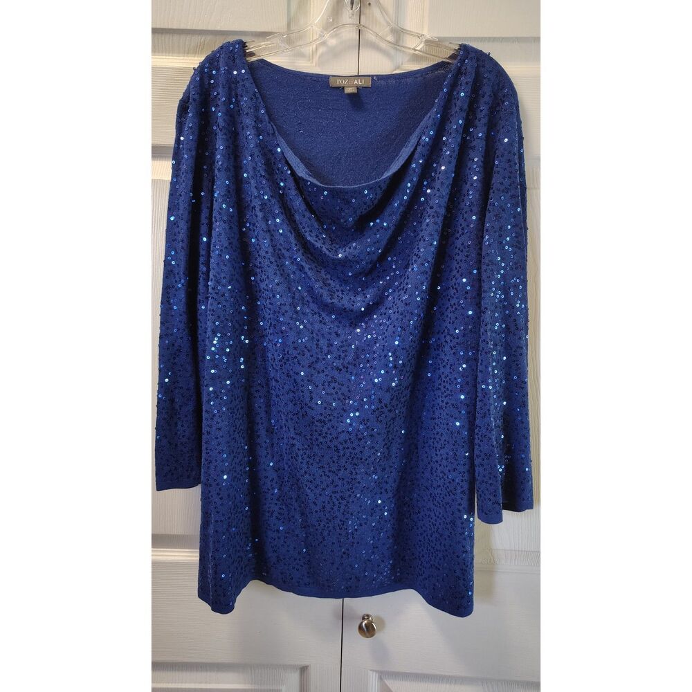 Roz & Ali WOMAN Royal Blue Sequin Cowl Neck Top - Size 3X